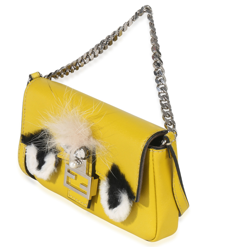Fendi Yellow Leather Fox Fur Buggie Micro Baguette - Picture 4 of 8